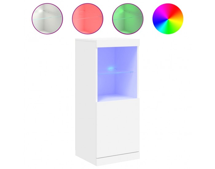Sonata H Сайдборд с LED светлини, бял, 41x37x100 см