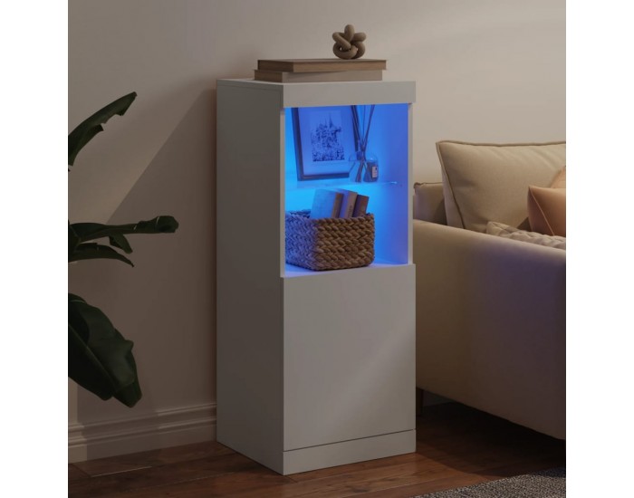 Sonata H Сайдборд с LED светлини, бял, 41x37x100 см