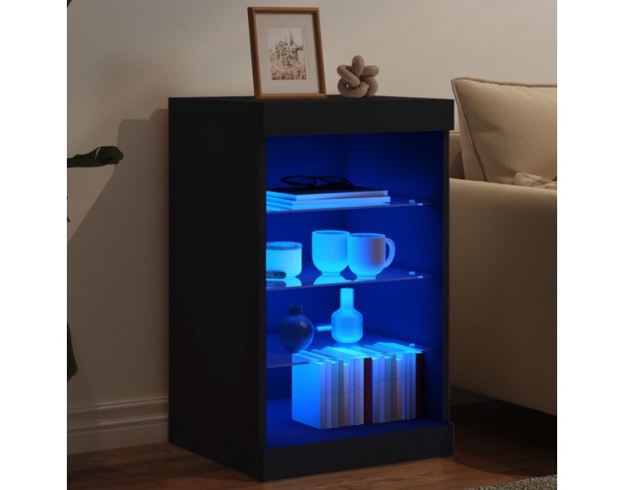 Sonata H Сайдборд с LED светлини, черен, 41x37x67 см
