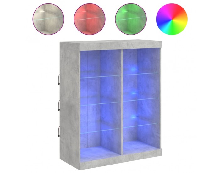 Sonata H Сайдборд с LED светлини, бетонно сив, 81x37x100 см