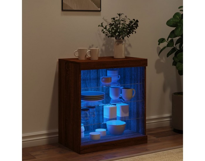 Sonata H Сайдборд с LED светлини, кафяв дъб, 60,5x37x67 см