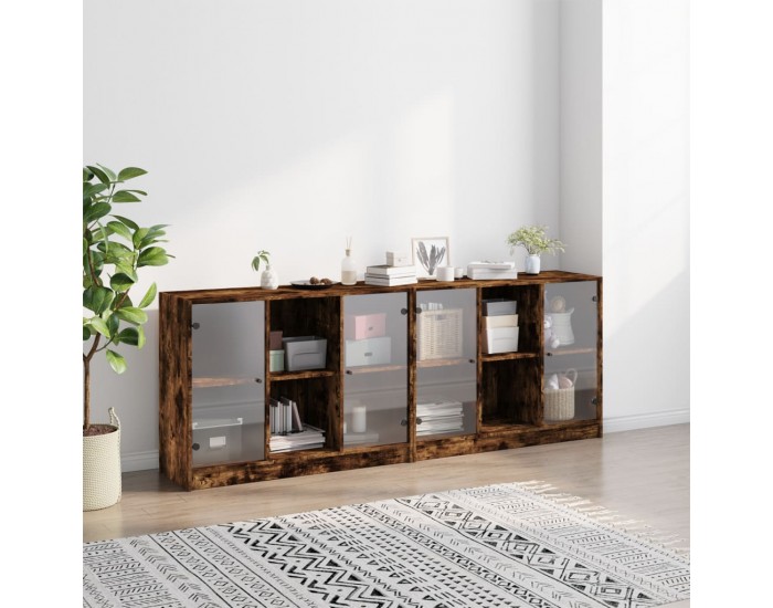 Sonata H Библиотека с врати опушен дъб 204x37x75 см инженерно дърво