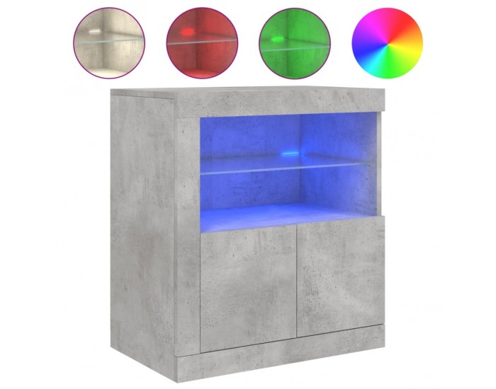 Sonata H Сайдборд с LED светлини, бетонно сив, 60,5x37x67 см