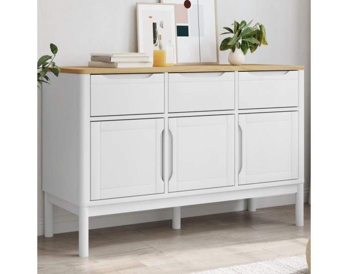 Sonata H Сайдборд FLORO, бял, 114x43x74 см, борово дърво масив