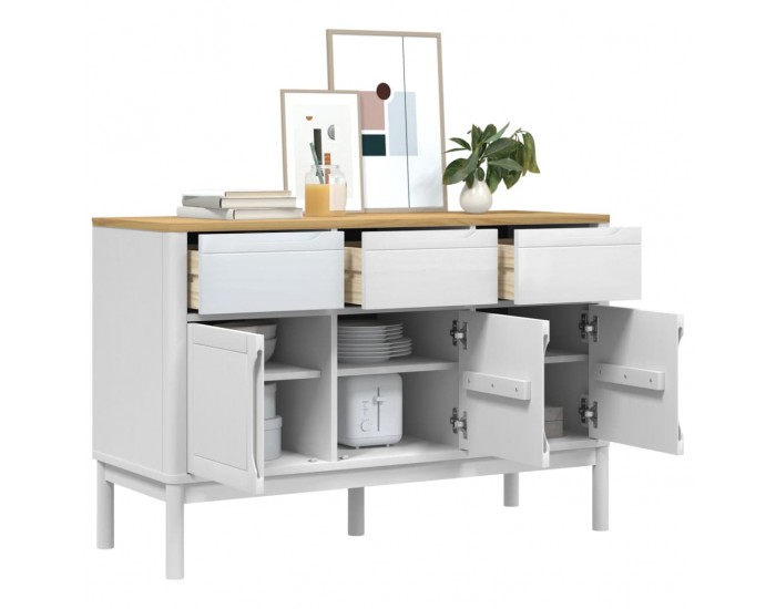 Sonata H Сайдборд FLORO, бял, 114x43x74 см, борово дърво масив