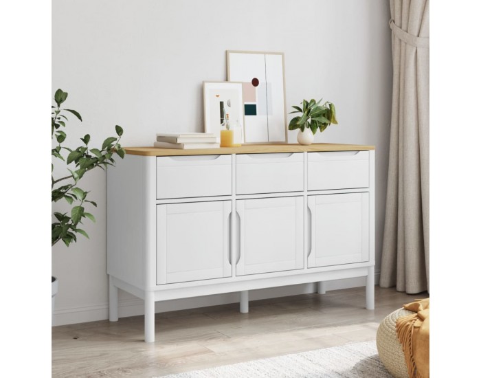 Sonata H Сайдборд FLORO, бял, 114x43x74 см, борово дърво масив