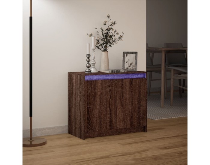 Sonata H Сайдборд с LED, кафяв дъб, 72x34x61 см, инженерно дърво