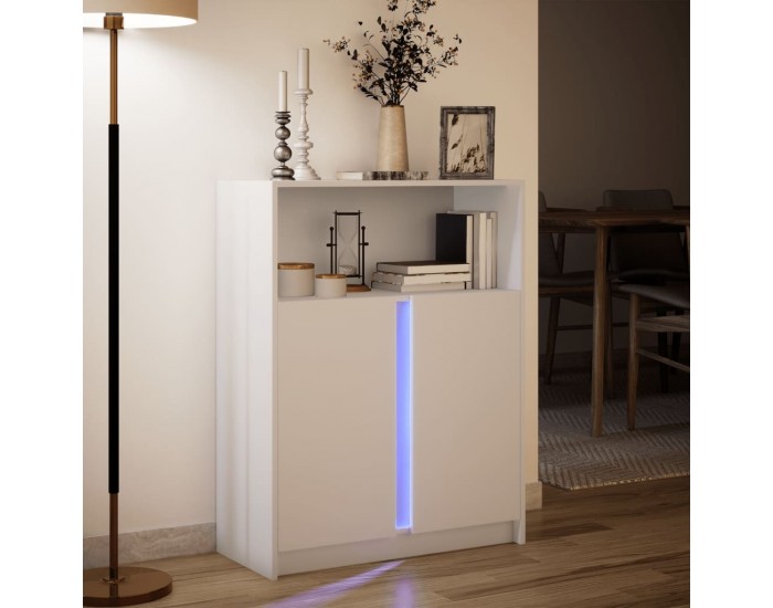 Sonata H Сайдборд с LED, бял, 77x34x100 см, инженерно дърво
