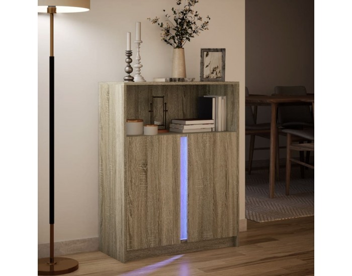 Sonata H Сайдборд с LED, дъб сонома, 77x34x100 см, инженерно дърво