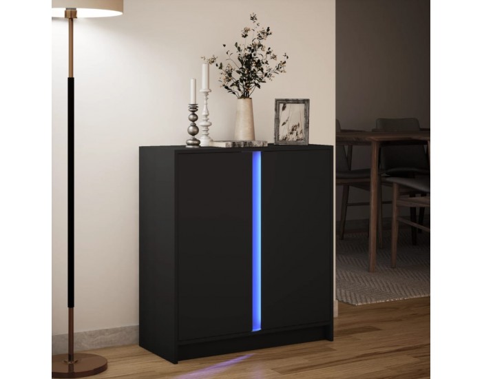 Sonata H Сайдборд с LED, черен, 77x34x85 см, инженерно дърво
