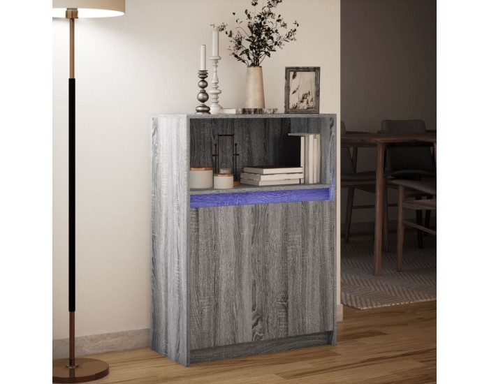 Sonata H Сайдборд с LED, сив сонома, 72x34x100 см, инженерно дърво