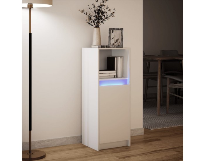 Sonata H Сайдборд с LED, бял, 38x34x100 см, инженерно дърво