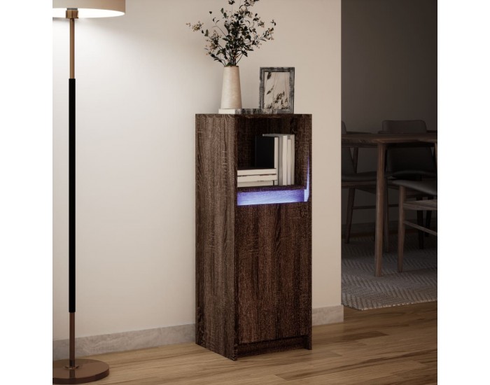 Sonata H Сайдборд с LED, кафяв дъб, 38x34x100 см, инженерно дърво