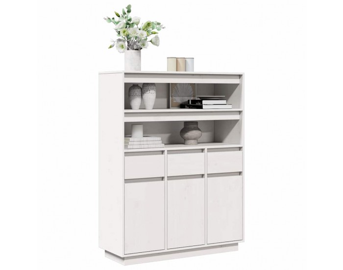 Sonata H Висок шкаф, бял, 89x34x116,5 см, борово дърво масив