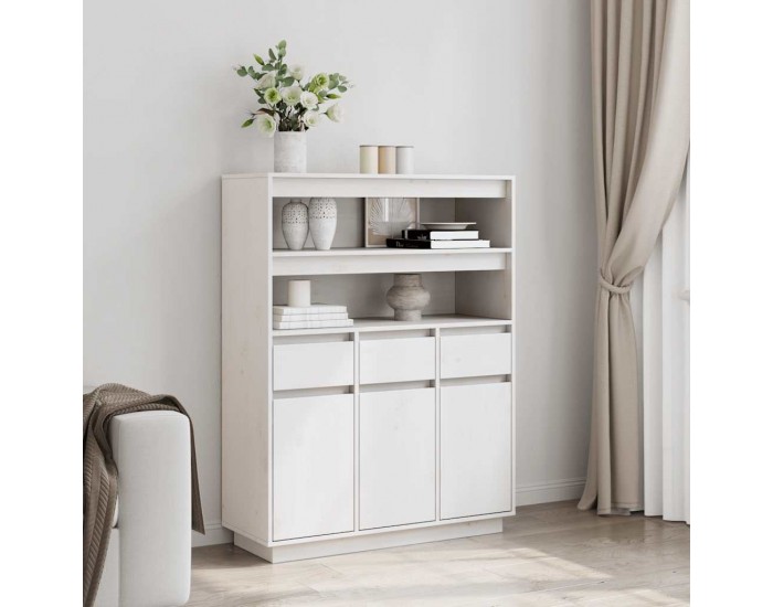Sonata H Висок шкаф, бял, 89x34x116,5 см, борово дърво масив