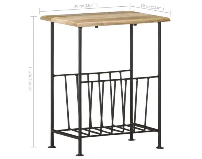 Sonata H Поставка за списания 40x30x50 см мангово дърво масив и стомана