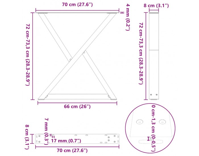 Sonata H Крака за маса за хранене 2 бр. антрацит 70x(72-73,3) cm стомана