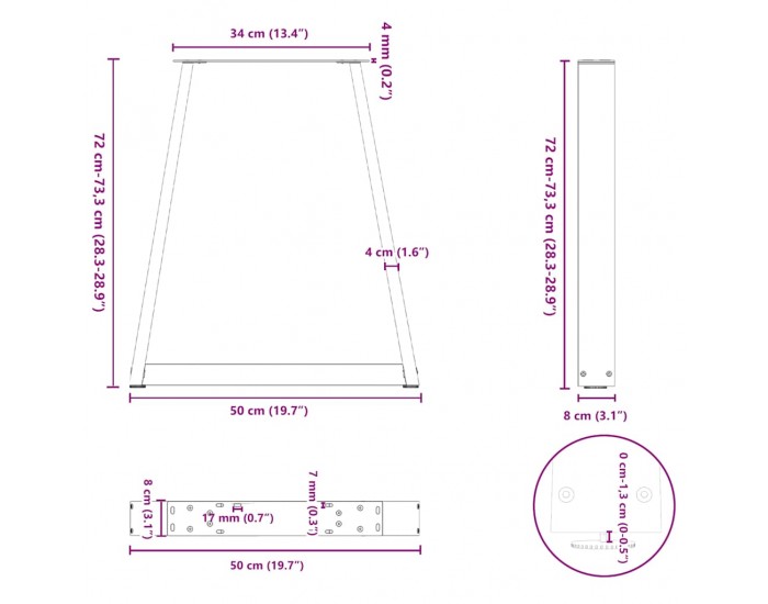 Sonata H Крака за холна маса с V-образна 2 бр черни 50x(72-73)см стомана