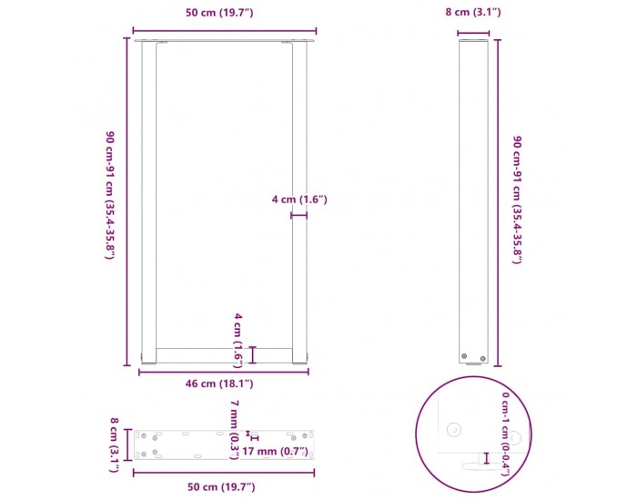 Sonata H Крака за холна маса U-образна 2бр антрацит 50x(90-91)см стомана