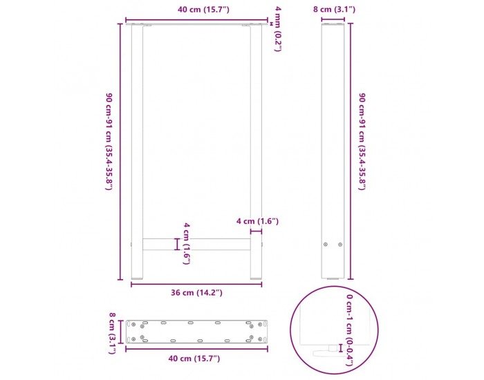 Sonata H Крака за бар маса черни 2 бр. 40x(90-91) cm стомана