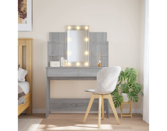 Sonata H Тоалетка с LED лампи, сив сонома, 96x40x142 см