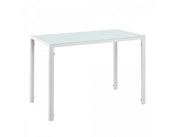 Трапезна маса Stathelle 105x60x75 см бял стъклен плот 4 стола бели