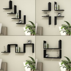 Стенен рафт Broby в комплект от 4 30 x 30 x 16 cm черен [] - Living