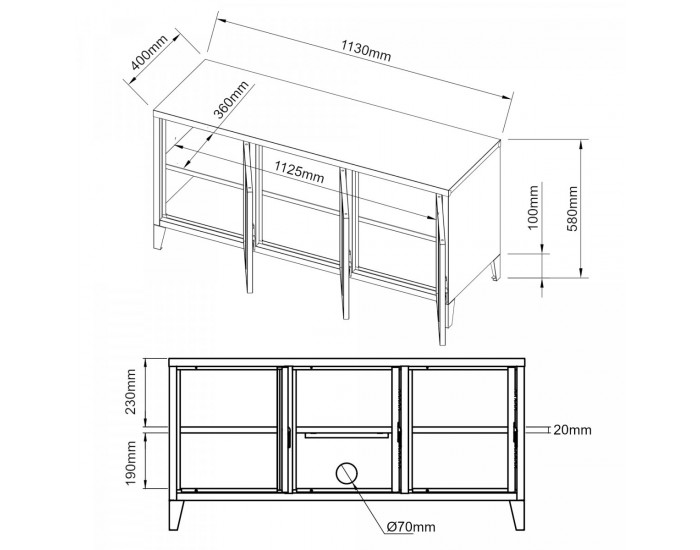 Стойка за телевизор Kotka с три врати за шкаф стомана 58 x 113 x 40 cm []