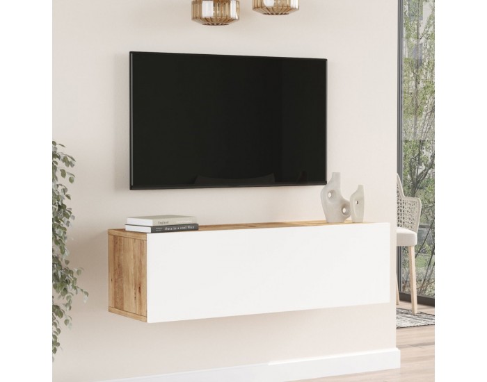ТВ маса Lapinlahti 100 x 31,5 x 29,5 cm рустик дъб/бял []