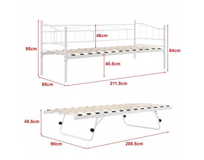 Метална кушетка Skutskär 90x200см бяла