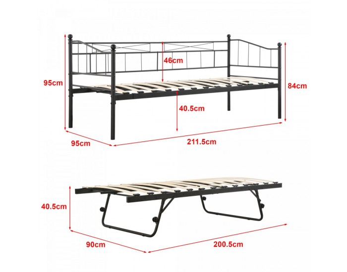 Метално легло Skutskär 90x200см черно