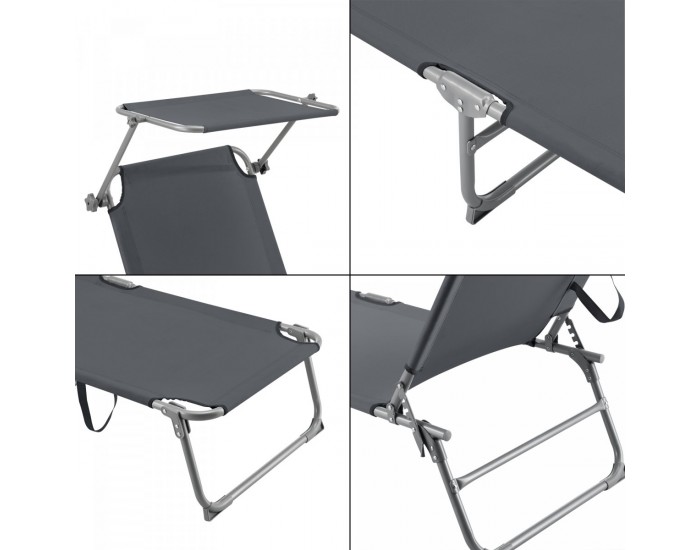 Шезлонг Getaria 189x57x28 см тъмносив []