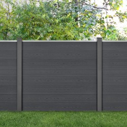 WPC градинска ограда 165x314 см със стълбове privacy screen защита от вятър сиво ново дърво - Garduri