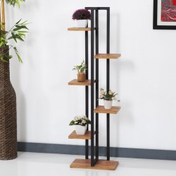 Рафт за растения Tohmajärvi метал 120x34x21cm черно / вид на орех [] - Decorațiuni