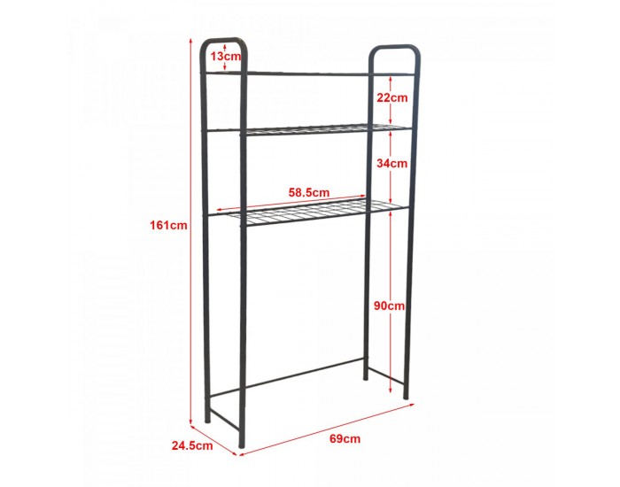 Рафт за пералня Nordborg метален 161x69x24,5 см черен []