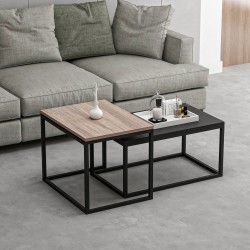 Маса за гнездо Aabenraa в комплект от 2 дъба / черен [] - Măsuțe de living
