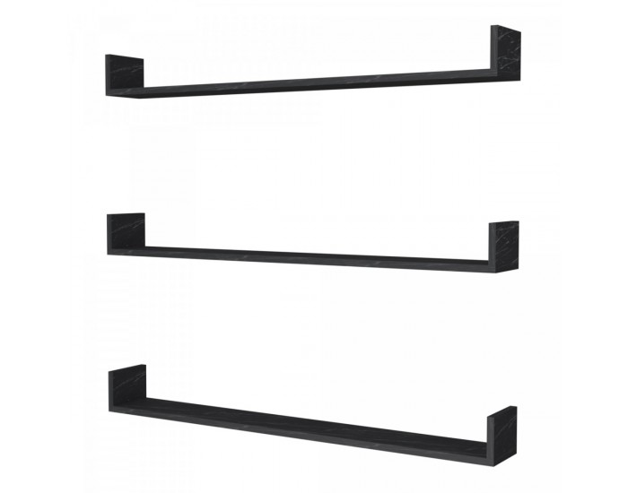 Стенен рафт Höganäs 3 бр. 120x15x12cm вид на мрамор, черен []