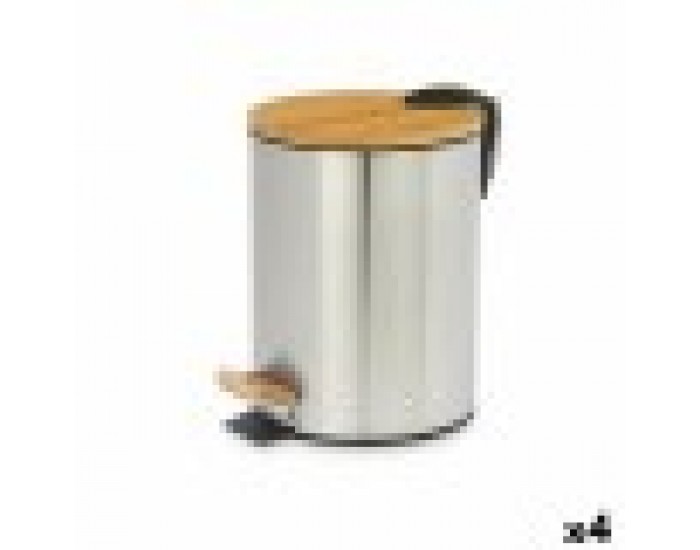 Кошче с педал Кафяв Сребрист Бамбук Неръждаема стомана 5 L (4 броя)