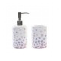 Комплект за Баня DKD Home Decor, Бял, ABS Dolomite На точки, 7 x 7 x 17,5 cm, 2 Части - Produse pentru baie și WC