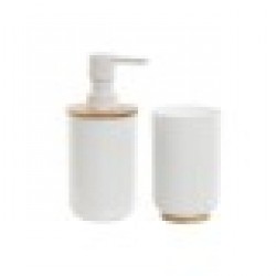 Комплект за Баня Home ESPRIT Бял Естествен Бамбук полистирен 7 x 7 x 16 cm - Produse pentru baie și WC