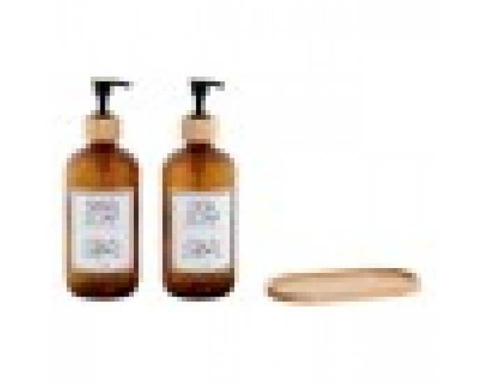 Дозатор за Сапун Home ESPRIT Кехлибар Естествен Бамбук Кристал 500 ml 7,5 x 7,5 x 20 cm