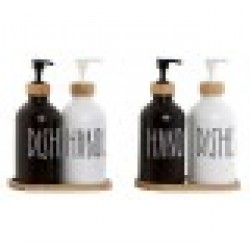 Дозатор за Сапун Home ESPRIT Бял Черен Бамбук Кристал 350 ml 15,5 x 8 x 19 cm (2 броя) - Produse pentru baie și WC