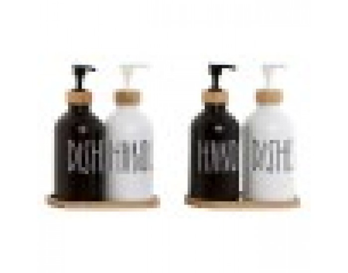 Дозатор за Сапун Home ESPRIT Бял Черен Бамбук Кристал 350 ml 15,5 x 8 x 19 cm (2 броя)