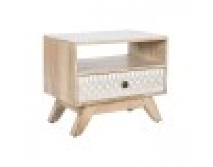 Нощно шкафче DKD Home Decor Бял Естествен Дърво манго 55 x 35 x 45 cm