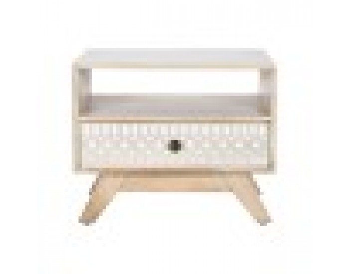 Нощно шкафче DKD Home Decor Бял Естествен Дърво манго 55 x 35 x 45 cm