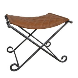 Foot-of-bed Bench DKD Home Decor Черен Метал Кафяв Кожа Алуминий (53 x 45 x 44 cm) - Taburete