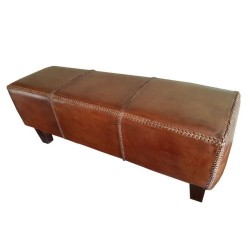 Табуретка DKD Home Decor Тик Кафяв Кожа Алуминий (120 x 46 x 41 cm) - Taburete