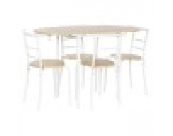Комплект от маса с 4 стола DKD Home Decor Бял Естествен Метал Дървен MDF 121 x 55 x 78 cm