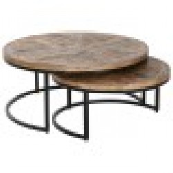 Комплект от 2 маси Home ESPRIT Кафяв Черен Естествен Метал Дърво манго 90 x 90 x 40 cm - Seturi mese și scaune