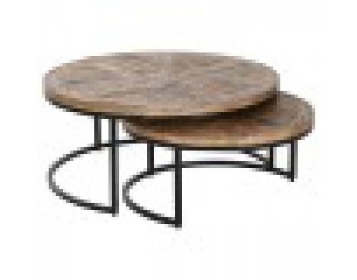 Комплект от 2 маси Home ESPRIT Кафяв Черен Естествен Метал Дърво манго 90 x 90 x 40 cm